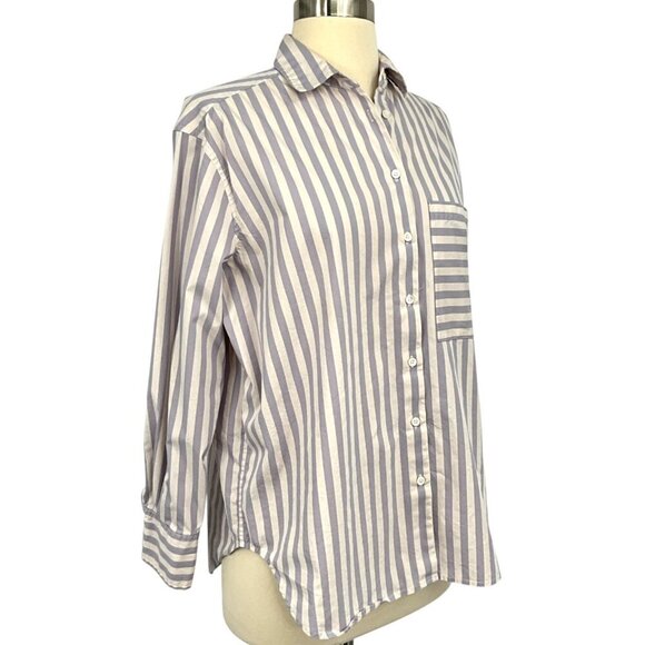 AYR The Deep End Shirt Lilac White Button Up Size XS Striped Long Sleeve - Picture 6 of 9
